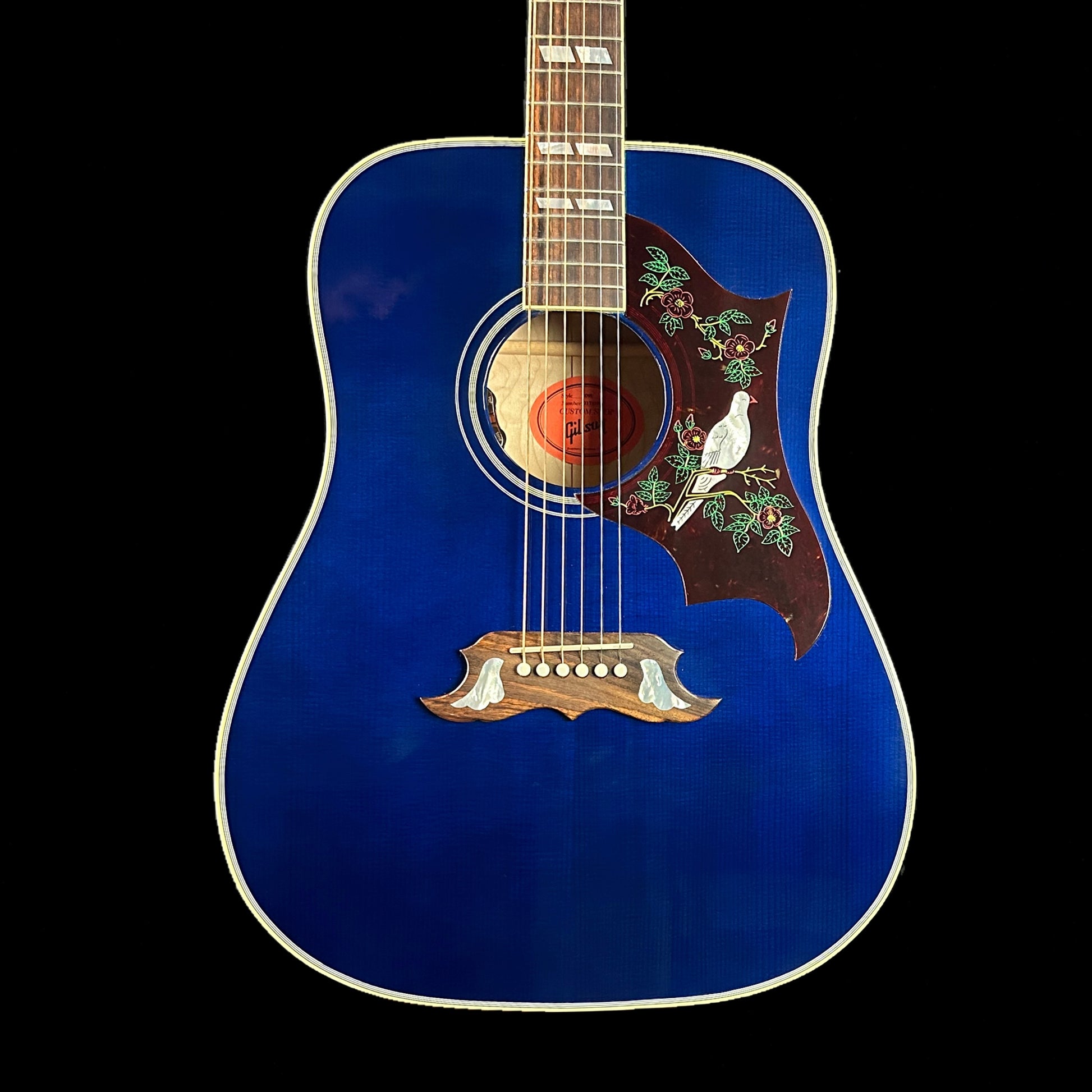 Front of body of Used Gibson Dove Viper Blue.
