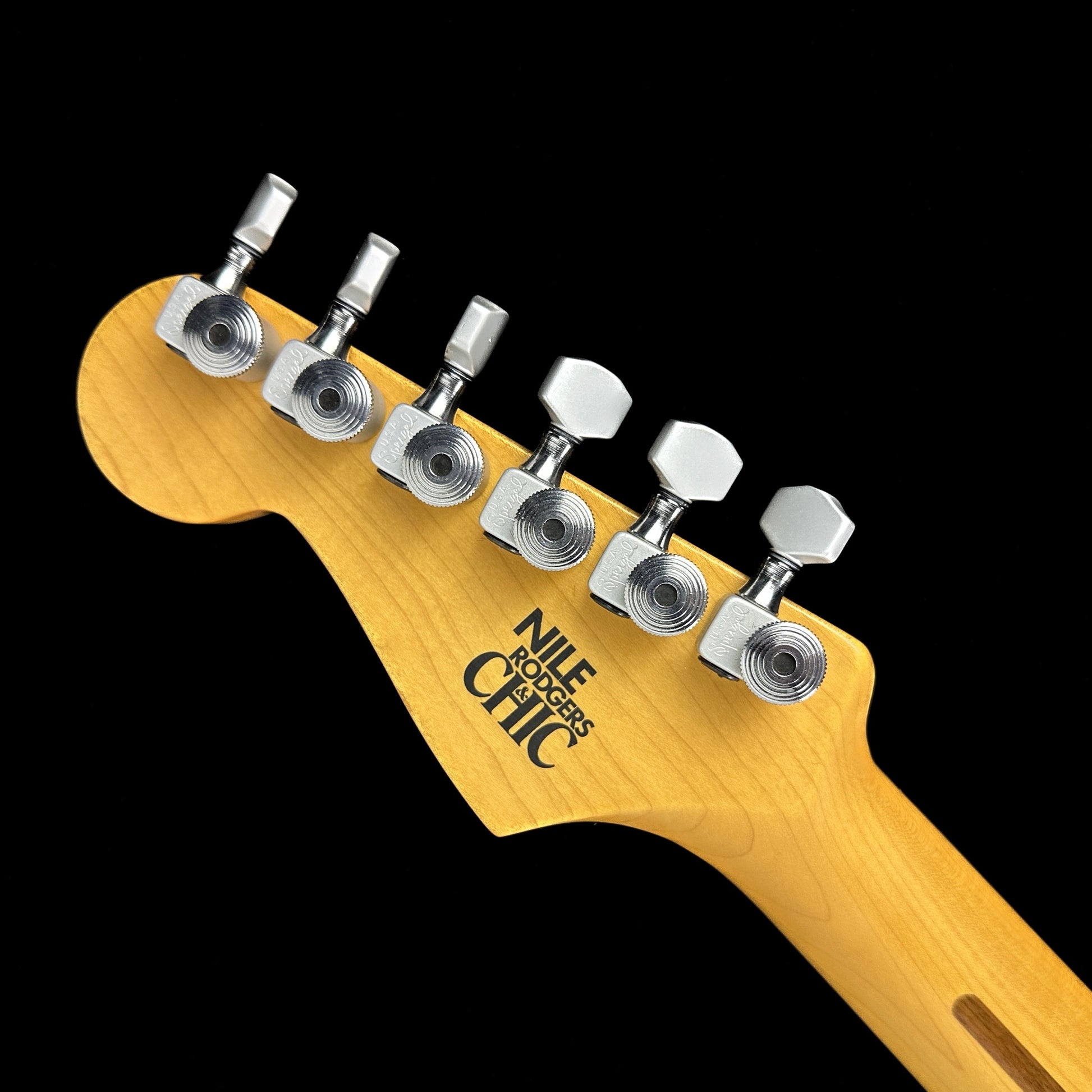 Back of headstock of Used Fender Nile Rodgers Hitmaker Stratocaster.