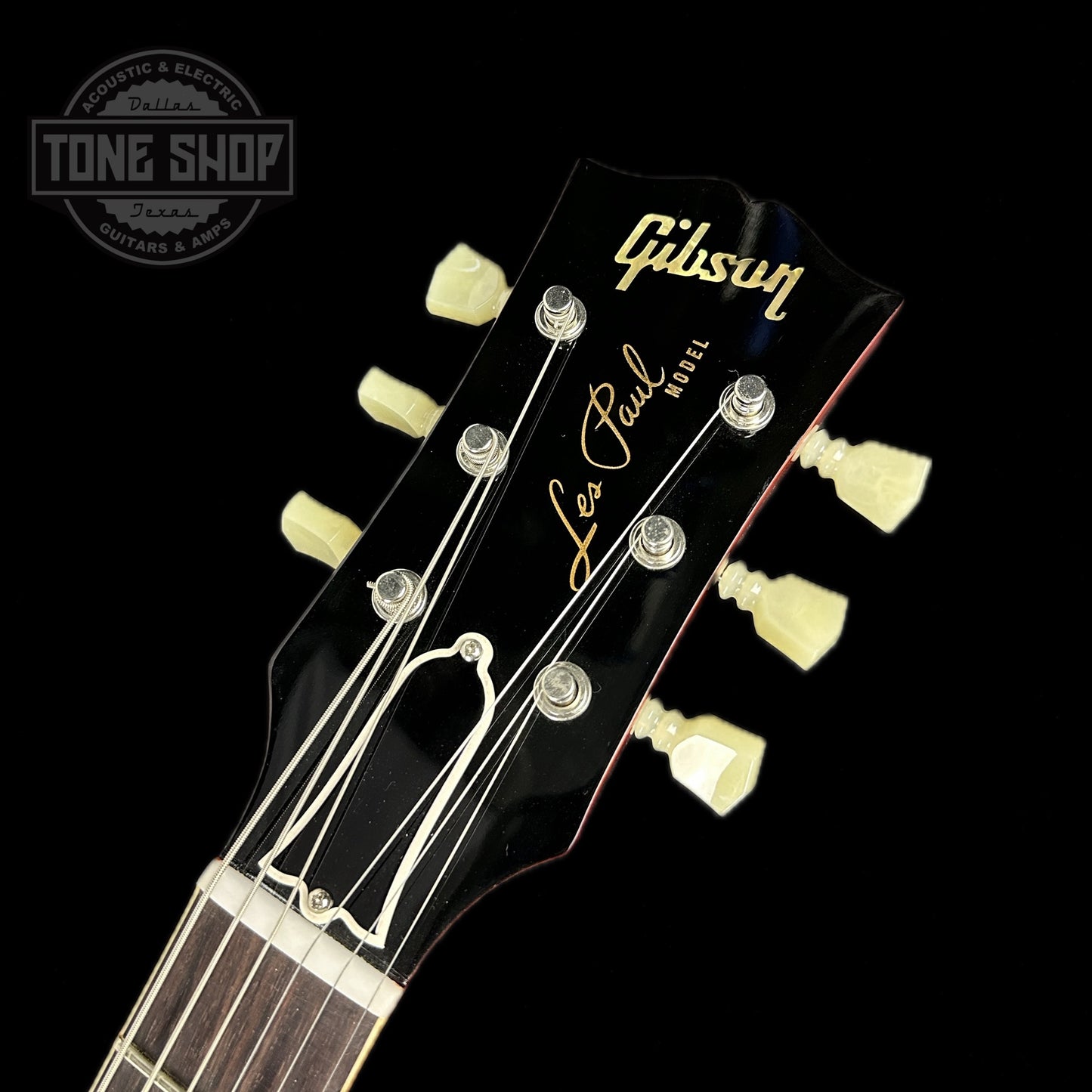 Front of headstock of Used 2018 Gibson Custom Shop Wildwood Spec 1960 Les Paul Standard Reissue Lemon Burst.