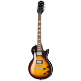Full frontal of Epiphone Les Paul Tribute Plus Vintage Sunburst.