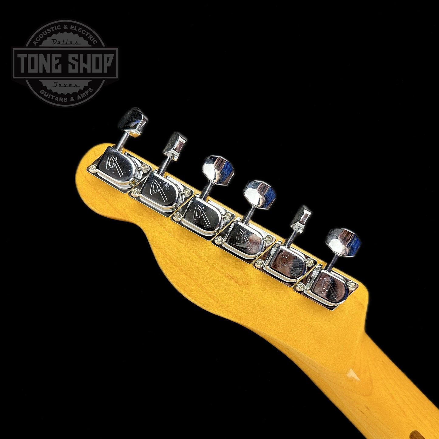 Back of headstock of Used Fender American Vintage II '72 Thinline Telecaster Lake Placid Blue.