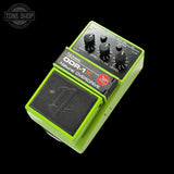 Nobels Guitar effects pedal with green casing and black controls on a white background