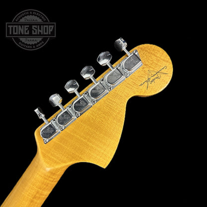 Back of headstock of Fender Custom Shop 69 Stratocaster Relic HSS Ocean Turquoise Reverse Headstock.