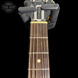 Headstock of Used Duesenberg Jullietta Vintage White.