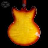 Back of body of Used Epiphone ES-335 Figured IG Rasberry Tea Burst TSS7290.