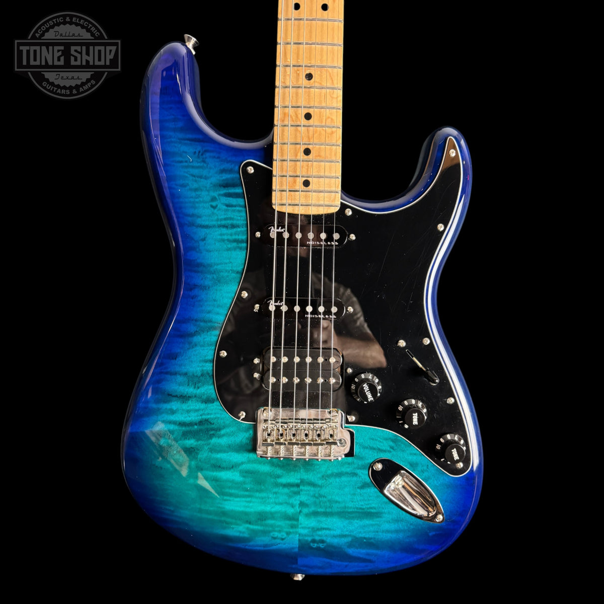 Front of Used 2021 Fender LTD Player Stratocaster HSS Plus Top Blue Burst TSS7319.