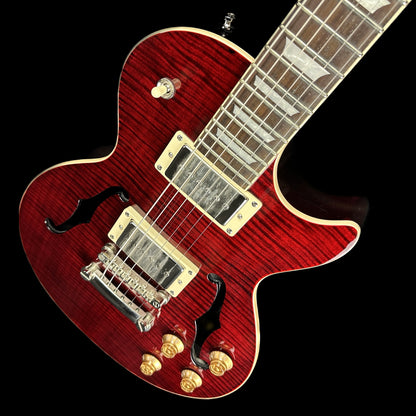 Front angle of Used Epiphone Les Paul Florentine Wine.