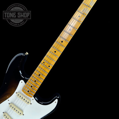 Fretboard of Fender 1956 Stratocaster Journeyman Relic Maple Neck Wide-Fade 2-Color Sunburst.