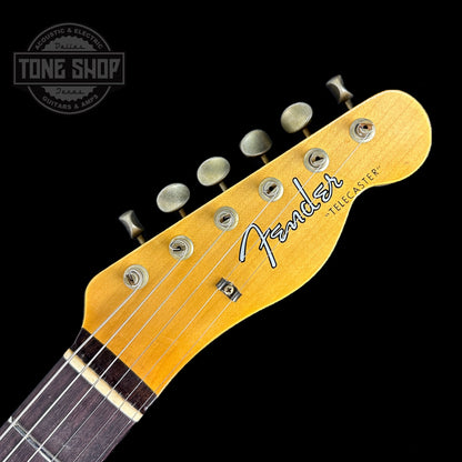 Front of headstock of Fender Custom Shop Limited Edition '60 Tele Journeyman Relic Aged Silver Sparkle.