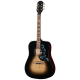 Full frontal of Epiphone Eric Church Hummingbird Dark Studio Cobra Burst.