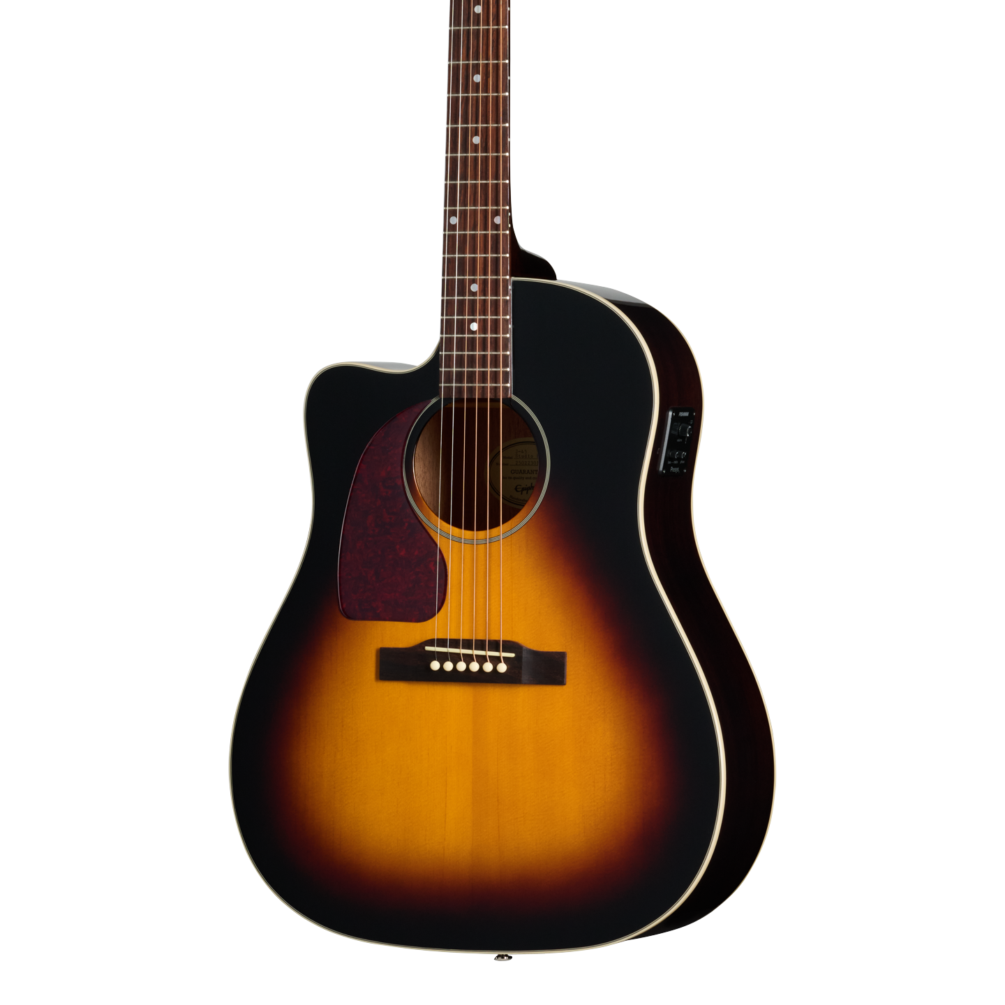 Front of Epiphone J 45 Studio EC LH Vintage Sunburst.