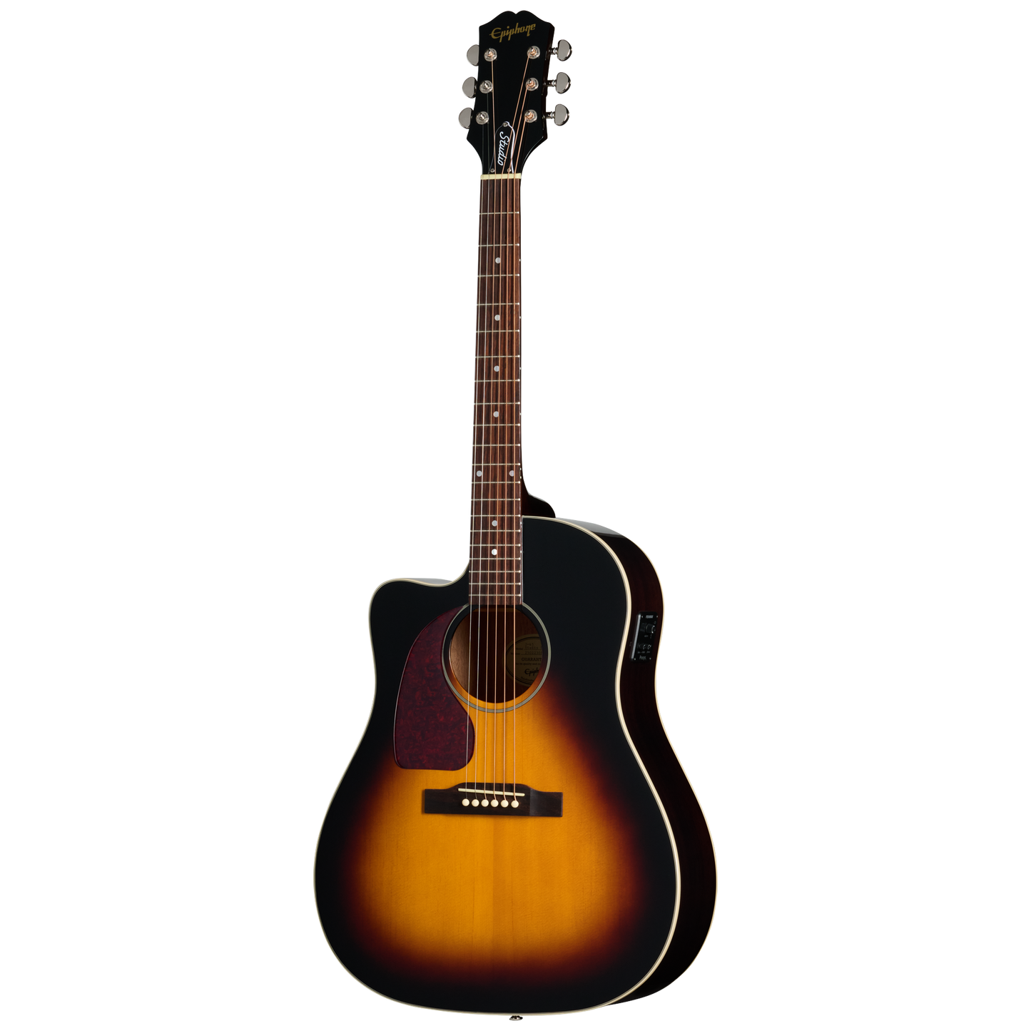 Full frontal of Epiphone J 45 Studio EC LH Vintage Sunburst.