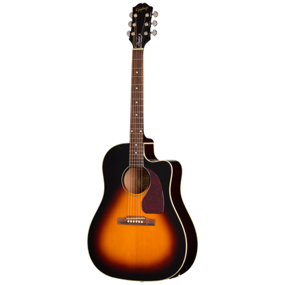 Full frontal of Epiphone J 45 Studio EC Vintage Sunburst.
