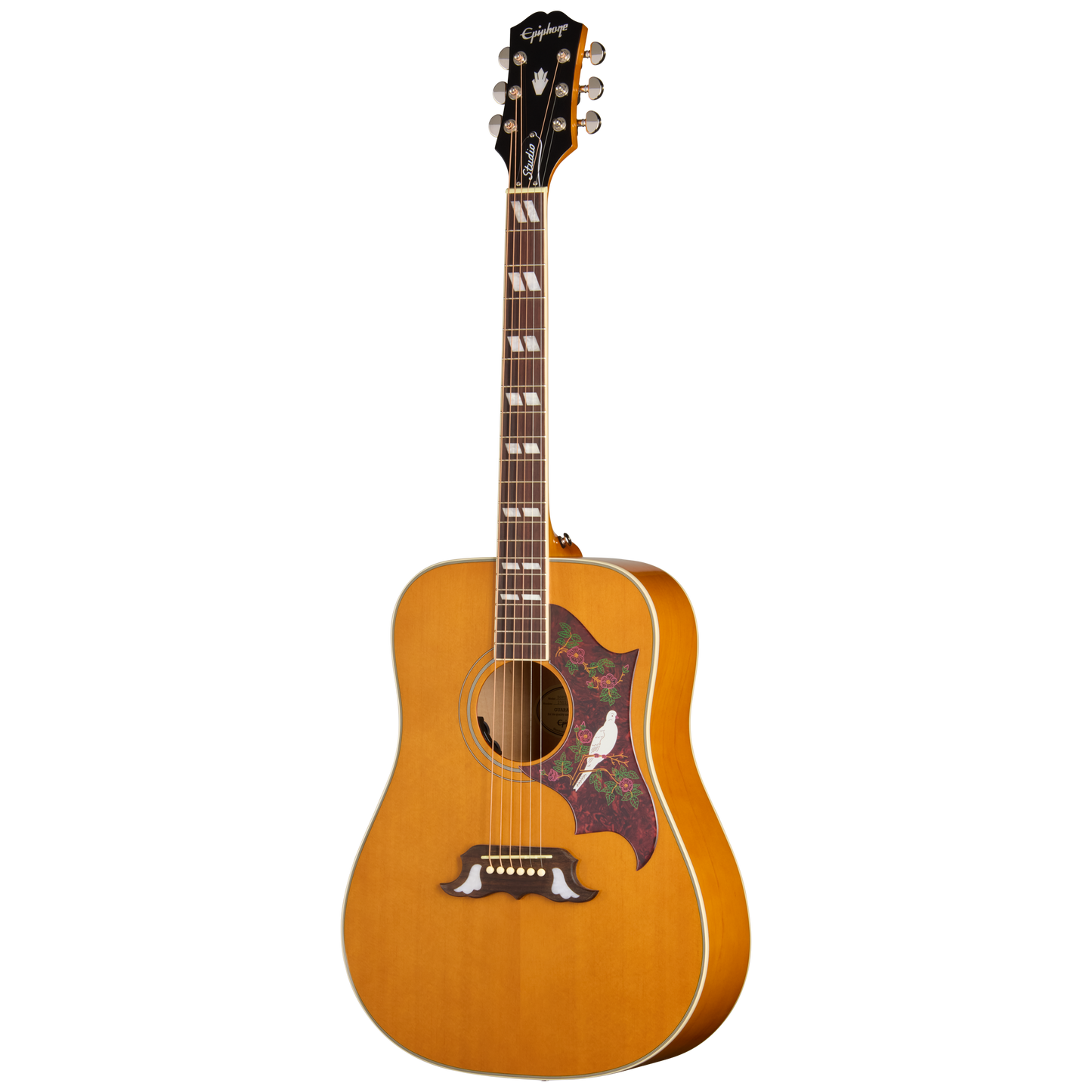 Full frontal of Epiphone Dove Studio Natural.