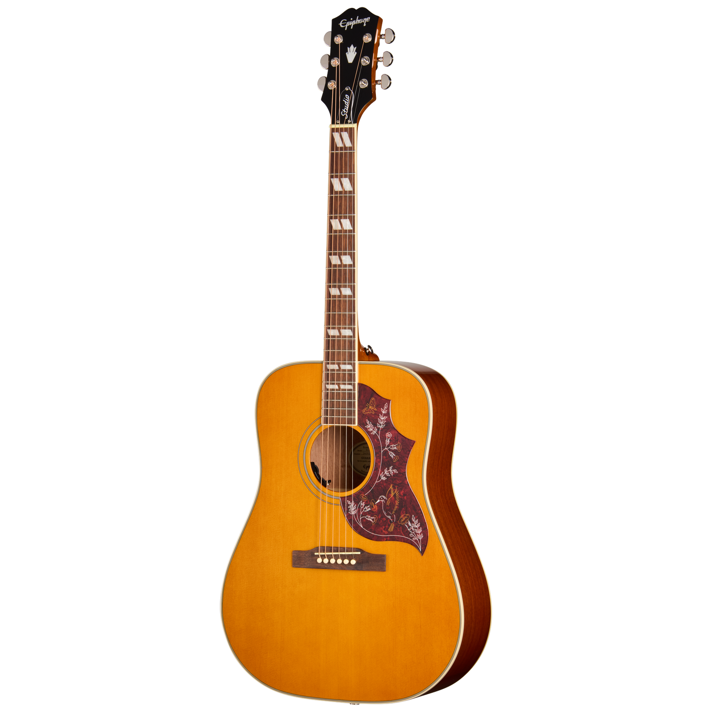 Full frontal of Epiphone Hummingbird Studio Natural.