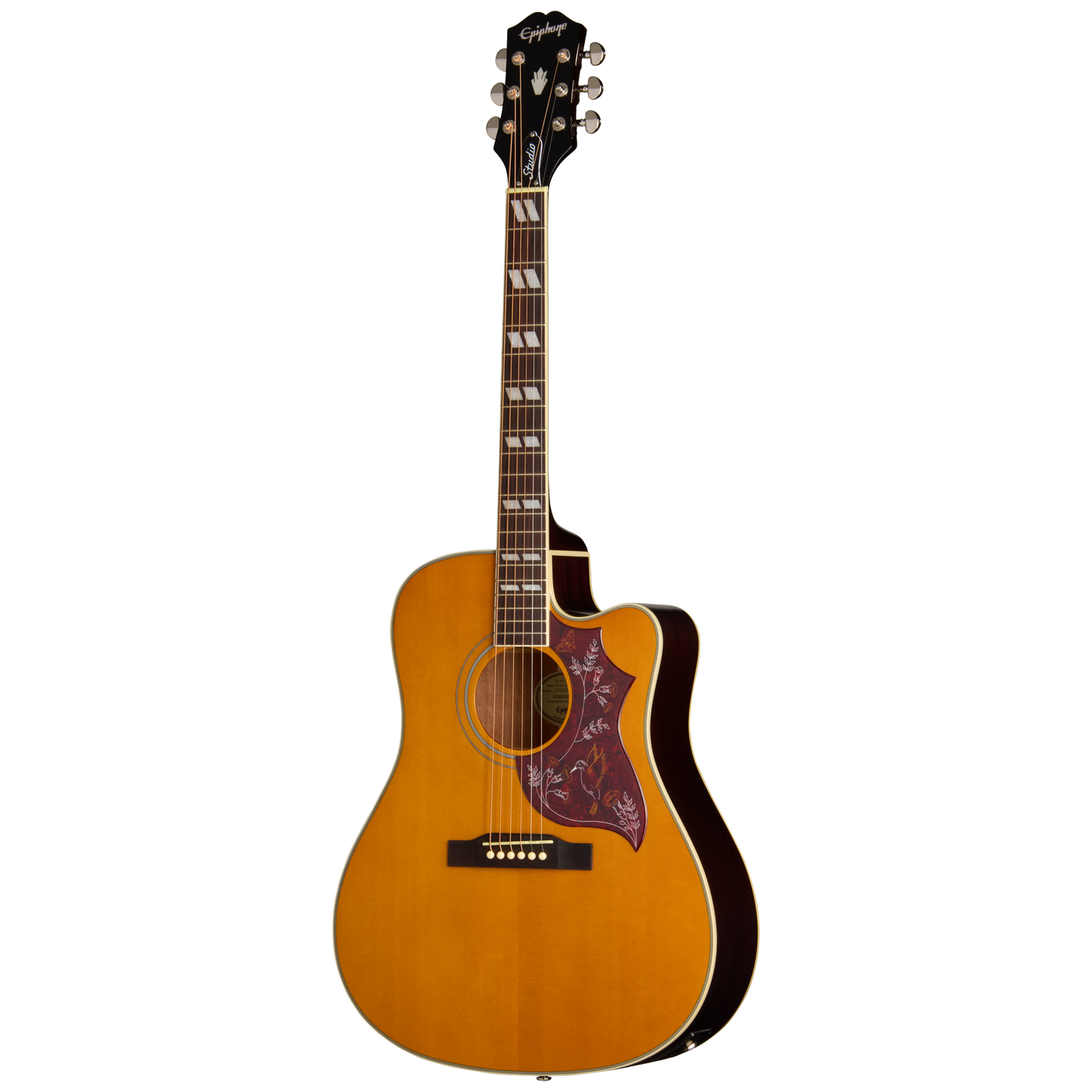 Full frontal of Epiphone Hummingbird Studio EC Natural.