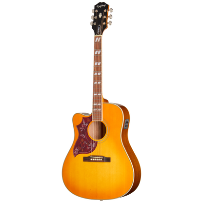 Full frontal of Epiphone Hummingbird Studio EC LH Heritage Cherry Sunburst.