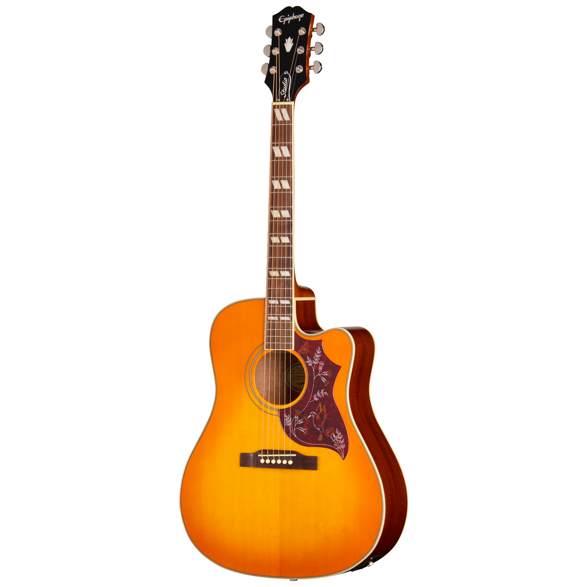 Full frontal of Epiphone Hummingbird Studio EC Heritage Cherry Sunburst.