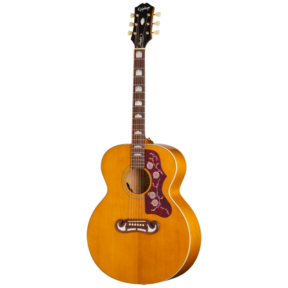 Full frontal of Epiphone J 200 Studio Natural.