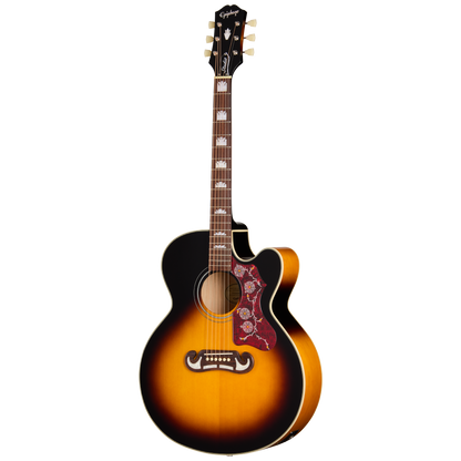 Full frontal of Epiphone J 200 Studio EC Vintage Sunburst.
