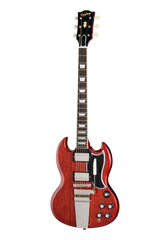 Full frontal of Epiphone 1964 SG Standard with Maestro Vibrola Reissue Cherry Red.