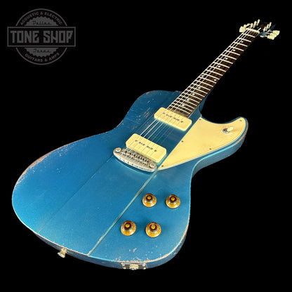 Front angle of Rock N Roll Relics Revenge Lake Placid Blue Med Aging.