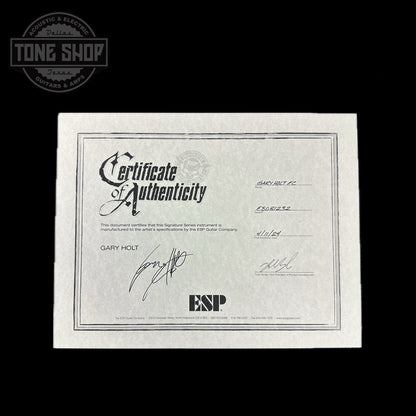Certificate of authenticity for ESP Gary Holt EC Liquid Metal Lava.