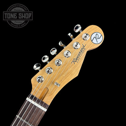 Front of headstock of Reverend PA2S Pete Anderson Eastsider S Gloss Root Beer Sparkle Tone Shop Exclusive RW.