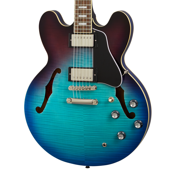 Front of Epiphone ES-335 Figured Blueberry Burst.