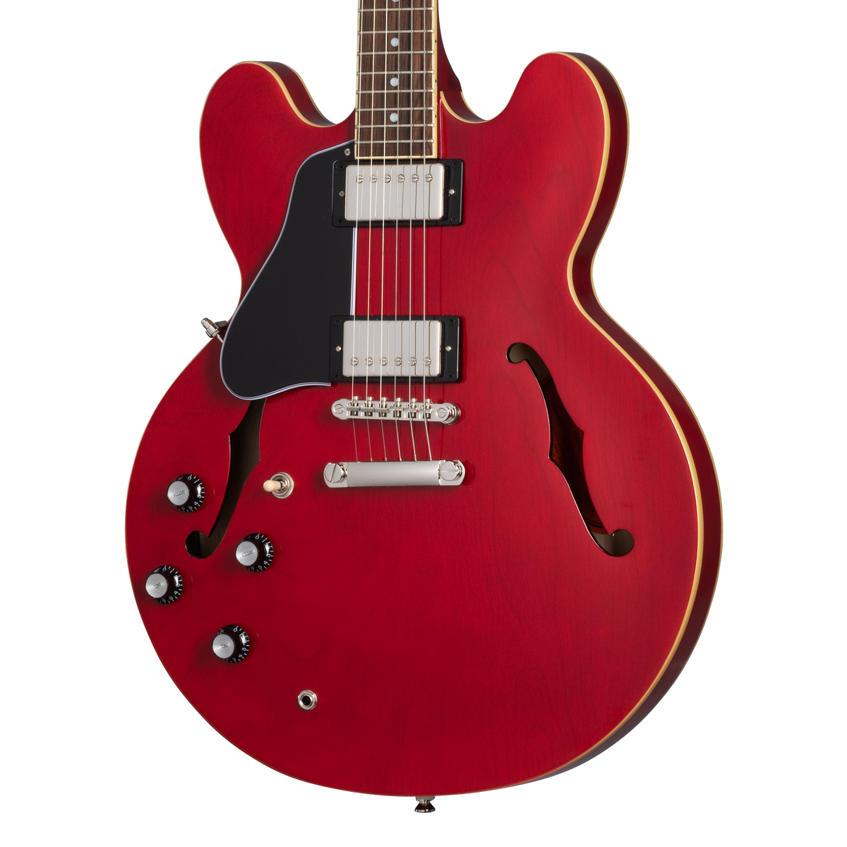 Front of Epiphone ES-335 Left Handed Cherry.