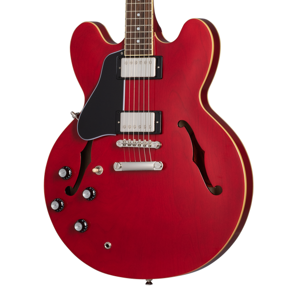 Front of Epiphone ES-335 Left Handed Cherry.