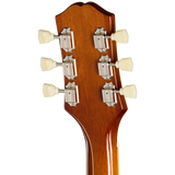 Back of headstock of Epiphone ES-335 Left Handed Vintage Sunburst.