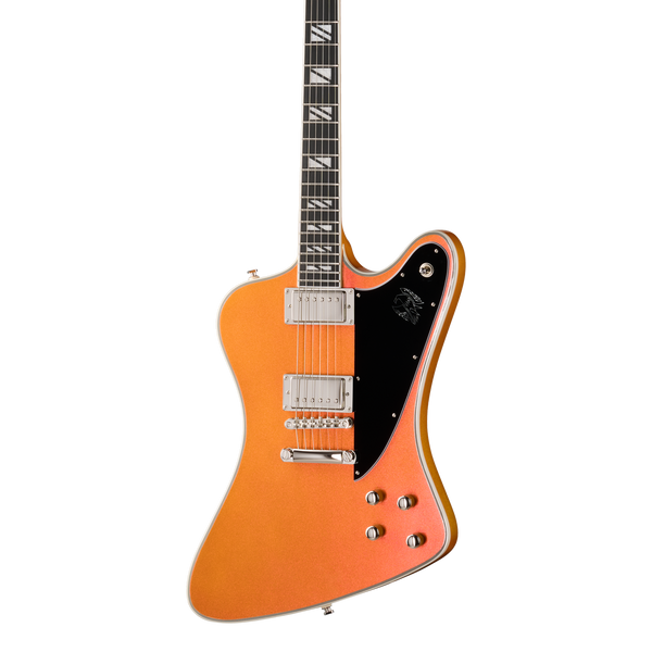 Front of Epiphone Futura Firebird Custom Firestorm Shift.