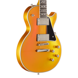 Orange electric guitar on a white background