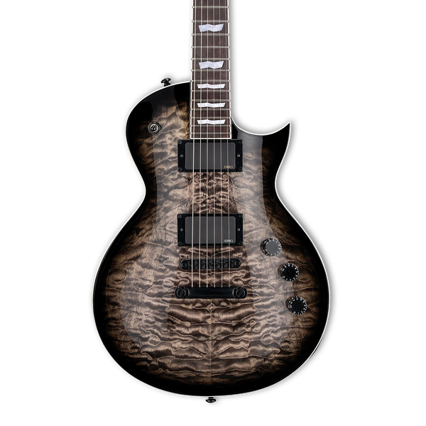 Front of ESP LTD EC-400 QM See Thru Black Sunburst.