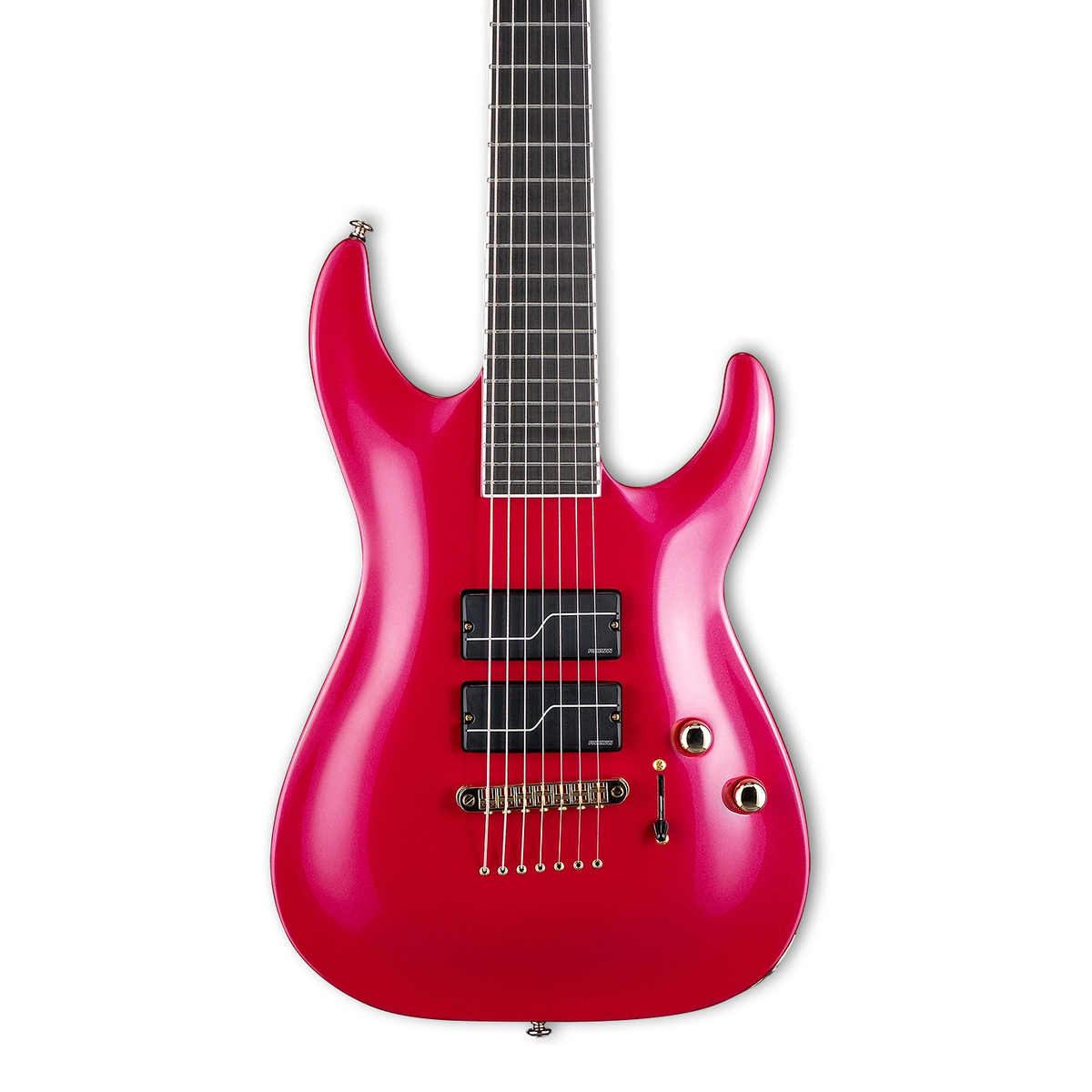 Front of ESP LTD Stephen Carpenter SC-607B Magenta Metallic.