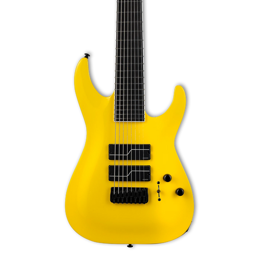 Front of ESP LTD Stephen Carpenter SC-608 Baritone Yellow.