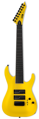 Full frontal of ESP LTD Stephen Carpenter SC-608 Baritone Yellow.