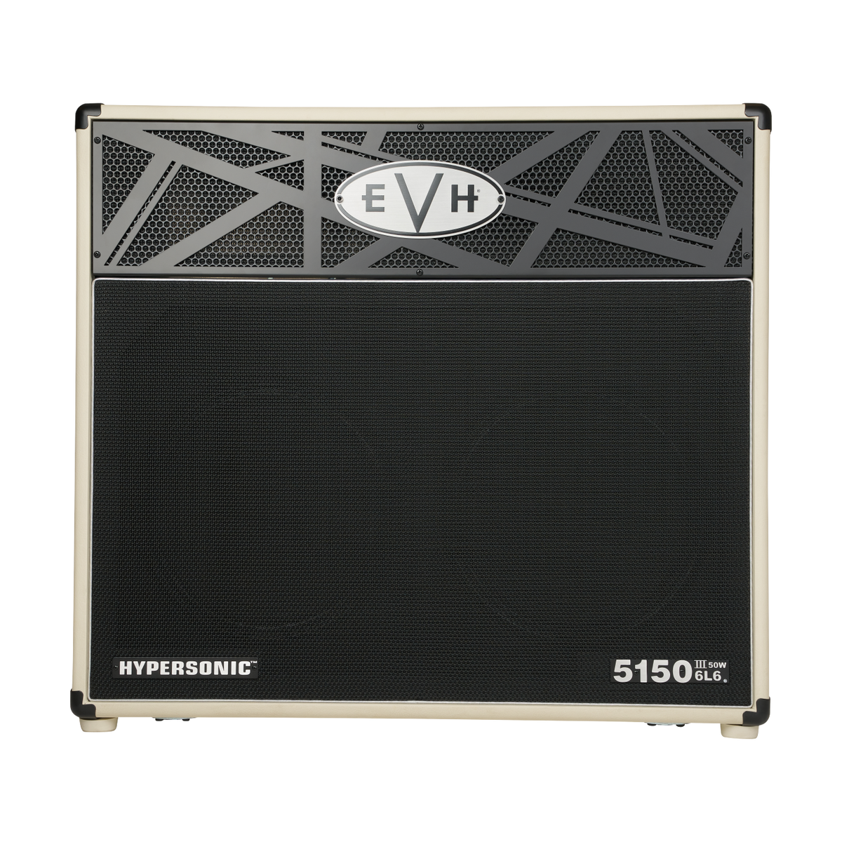 Front of EVH 5150 III Hypersonic 6L6 2x12 Combo Ivory.