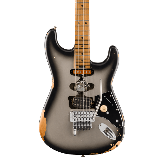 Front of EVH Limited Edition Frankenstein Relic Series MP Silverburst.