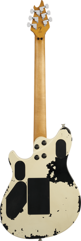 Back of body of EVH Limited Edition Wolfgang Special Striped Series Ebony Distressed Ivory.
