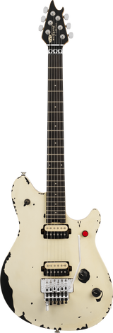 Full frontal of EVH Limited Edition Wolfgang Special Striped Series Ebony Distressed Ivory.