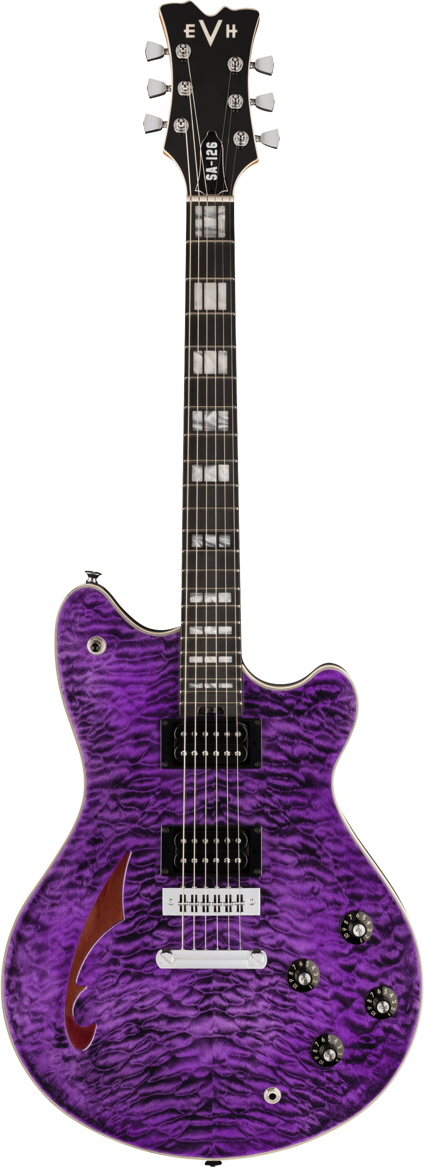 Full frontal of EVH SA126 Special QM Trans Purple Ebony.
