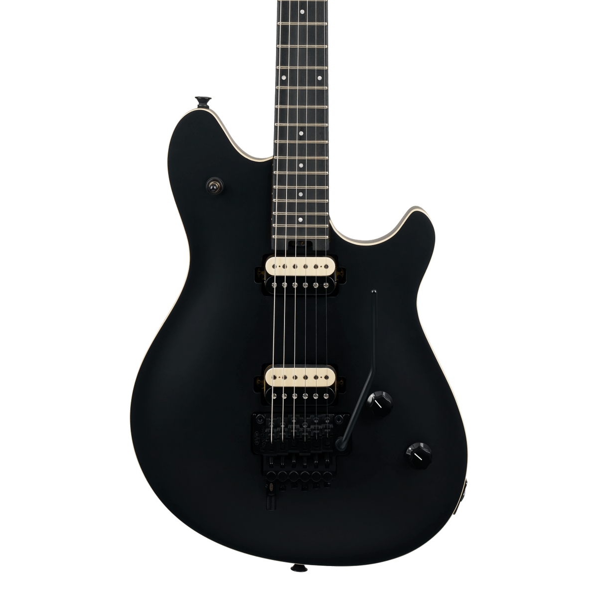 Front of EVH Wolfgang Special Baked Maple Stealth Black.