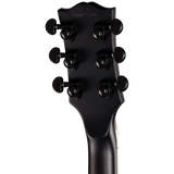 Back of headstock of Epiphone Prophecy Les Paul Baritone Obsidian Storm Satin.