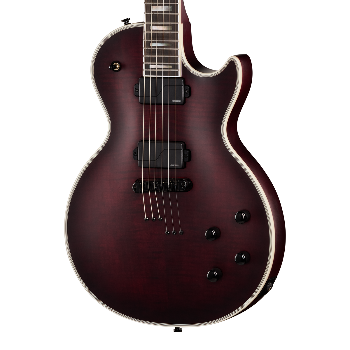 Front of Epiphone Prophecy Les Paul Crimson Fog Satin.