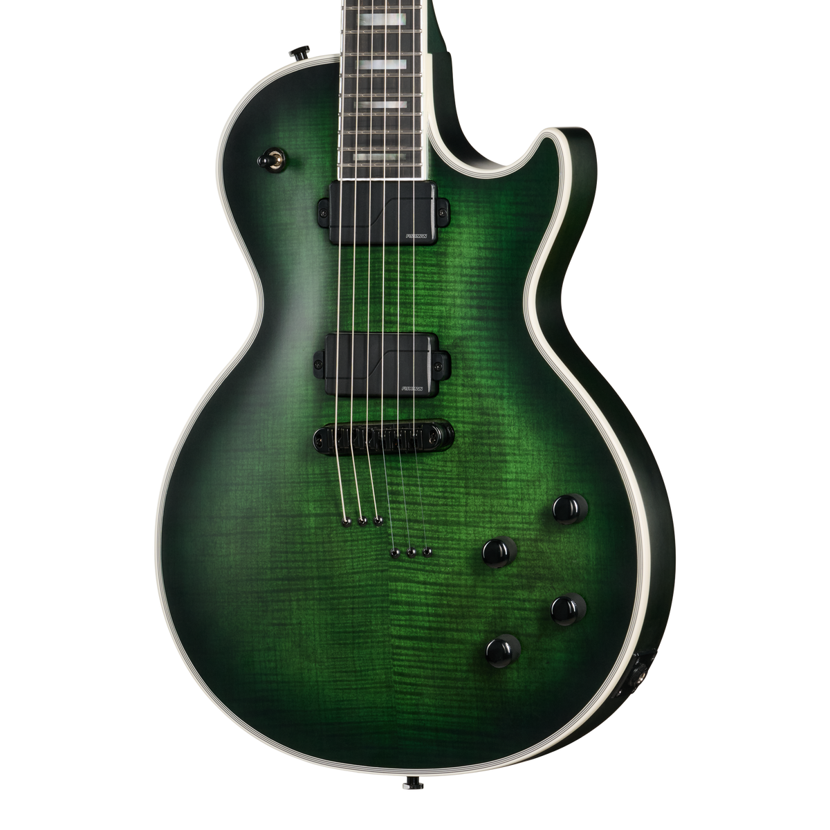 Front of Epiphone Prophecy Les Paul Forest Phantom Satin.