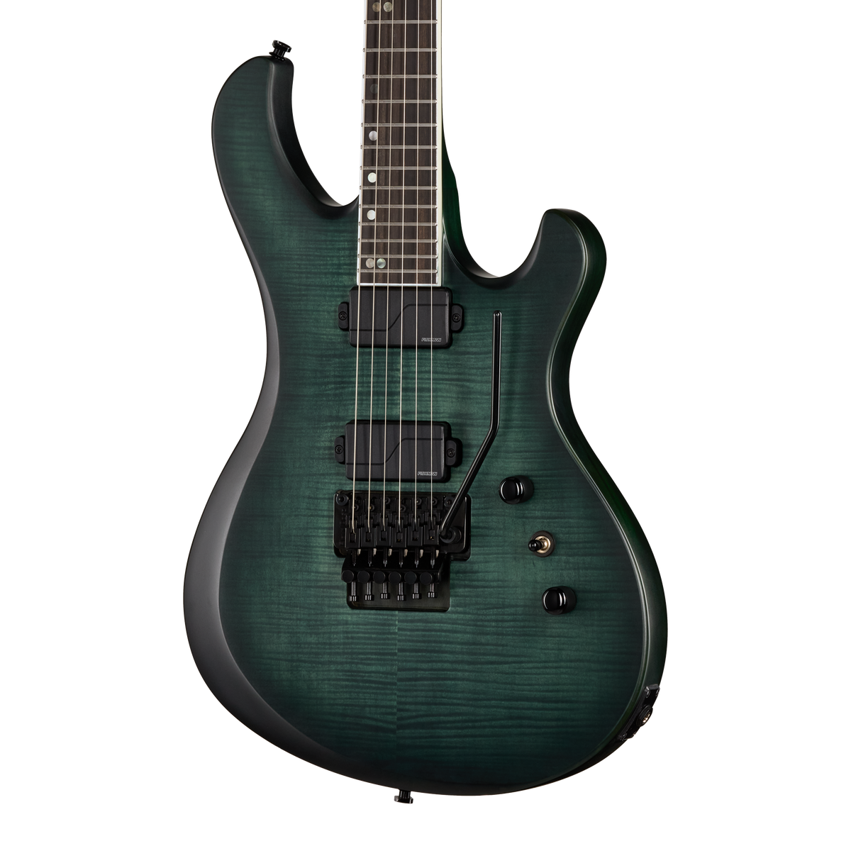 Front of Epiphone Prophecy Victory FR Aqua Smoke Satin.