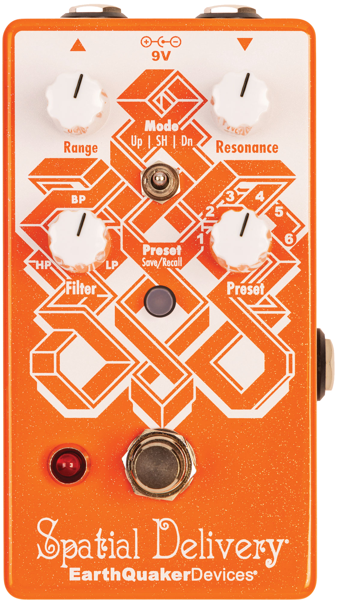 Top down of Earthquaker Devices Spatial Delivery V3 Envelope Filter w/ Sample & Hold.