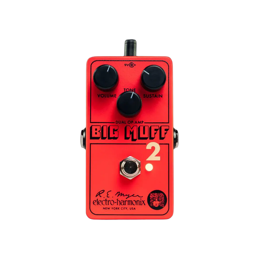 Top down of EHX Big Muff Pi 2 Fuzz Pedal.